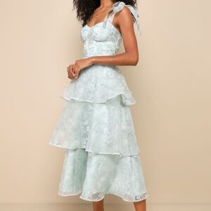 LULUS SWEETIE SAGE TIE STRAP MIDI DRESS